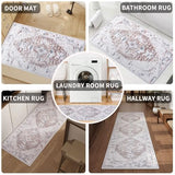 Vintage Runner Rug Non Slip for Hallway Bathroom Kitchen 2x3 ft, Ultra Soft Boho Carpet Runner with Low Pile Design Machine Washable Runner Rugs for Entryway Laundry Living Room