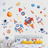 wondever Outer Space Rockets Wall Stickers Planets Star Spacecraft Astronaut Peel and Stick Wall Art Decals for Baby Nursery Boys Bedroom Playroom