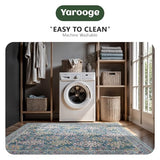 9x12 Large Area Rugs, Machine Washable Low Pile Floral Rugs for Living Room, Bedroom, Boho Style with Non-Slip Backing Nursery Rug(Blue Floral)