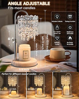 Candle Warmer Lamp with Timer Dimmer Adjustable Height Candle Warmer with Marble Base for Jar Candles, Crystal Candle Lamp with 3 Bulbs for New Home Decor, Women Mom Christmas Birthday Gifts, Silver
