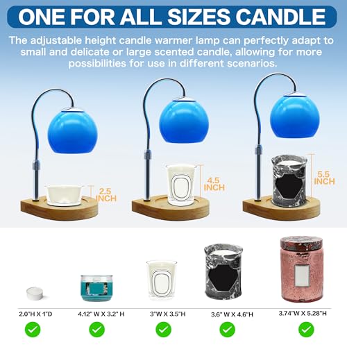 Candle Warmer Lamp with Timer 2H/4H/8H, Adjustable Height Dimmable Candle Lamp with 2 Bulbs, Wax Melt Warmer for Jar Candles, House Warming, Home Decor, Christmas Gifts for Women, Mom(Ocean)