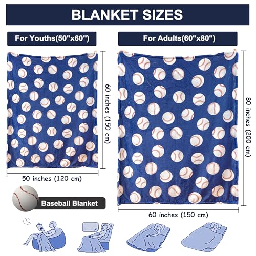 Sviuse Baseball Blanket Blue Soft Blanket for Boys Teenagers Men Twin Size | Baseball Lover Gifts, Baseball Blanket for Adults Teens Kids, Sport Theme, All Season Use, Couch, Bed & Sofa, Home Decor