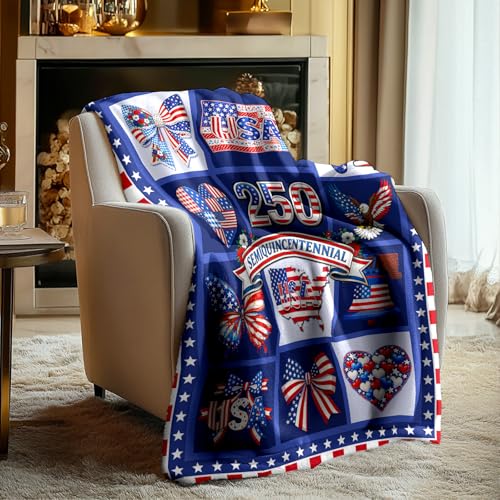 250th Anniversary Decoration, 250th America Birthday Blanket 50"X60", 250 Years Patriotic Throw Blankets for Sofa Couch Room Bed, 1776-2026 Flag Commemorative Independence Gift