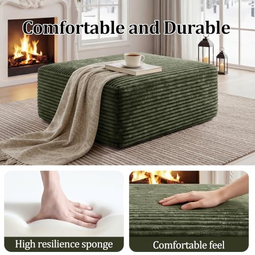 Corduroy Ottoman, Modern Boneless Cloud Foot Rest Foam Support, Oversized Modular Sectional Sofa Rectangel Stool for Living Room, Bedroom & Small Spaces, No Assembly Required (Green, Ottoman)