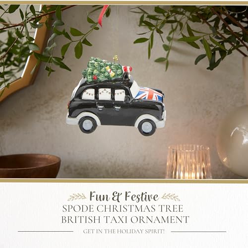 Spode Christmas Tree Brit Taxi Ornament - Dolomite Holiday Hanging Bauble for Seasonal Displays