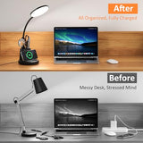 Desk Lamp with Wireless Charger, LED Desk Lamps for Home Office with Pen Holder, Dimmable Eye-Caring Study Desk Light Flexible Arm 3 Color Modes for College Dorm, 800 Lumens CRI 90