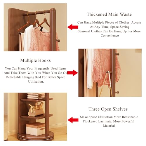 360° Rotatable Full Length Mirror with Coat Rack - White Wooden Floor Mirror for Living Room, Bedroom & Cloakroom - 2-in-1 Standing Mirror and Coat Stand