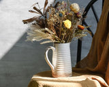 Quoowiit Ceramic Rustic Vase with Handle, White Distressed Decorative Farmhouse Pitcher Vase for Home Decor Living Room Bedroom Kitchen Office Shelf Decor Centerpiece Table Decoration