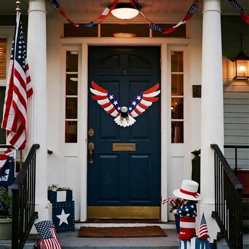 Adroiteet American Eagle 250th Patriotic decorations, Independence Day 4th of July Decoration Metal Wall Art, American Flag Bald Eagle Hanging Sculpture, Large Handmade Centerpiece for Indoor Bedroom Office Outdoor 23.6" x 14"