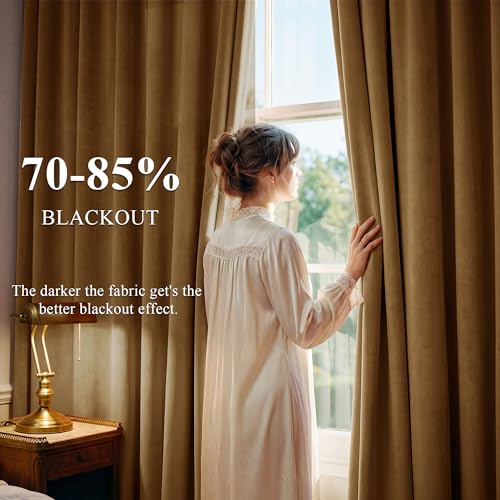 StangH Gold Brown Velvet Curtains 96 inches Long for Living Room, Luxury Back Tab Heavy Blackout Thermal Insulated Privacy Window Drapes for Bedroom/Sliding Door/Hall, W52 x L96, 2 Panels