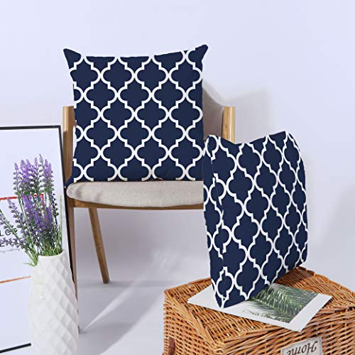 TAOSON Pack of 2 Canvas Throw Cushion Cover Pillow Covers Cases for Couch Sofa Home Decor Modern Quatrefoil Accent Geometric with Hidden Zipper Closure Only Cover 18 x 18 Navy Blue White