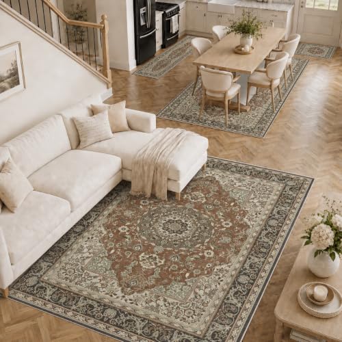 Washable 4'x6' Vintage Area Rug for Bedroom Living Room