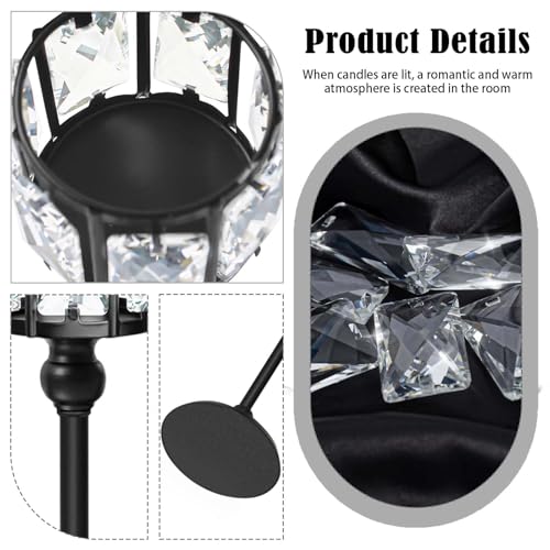 Set of 12 Cup Crystal Tealight Candle Holders, Centerpieces for Table Wedding Centerpieces Crystal Decorative Tealight Candle Dining Table Candle Holder Decor for Party (3 Sizes, Black)