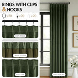 MIULEE Olive Green Velvet Curtains 96 inches Long, Pinch Pleated Blackout Drapes with Hooks, Thermal Insulated Pinch Pleat Panels for Bedroom Living Room, 2 Panels