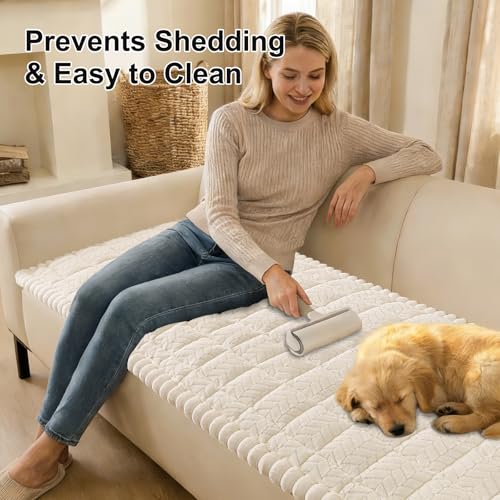 Smiry Couch Cover for Dogs, Non Slip Fuzzy Pet Sofa Covers Washable for 2-3 Cushion Couch, Soft Thick Furniture Protector for Cats Dogs, Against Fur, Dirt, Scratch Resistant (Beige, 27.6"x59")