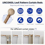 Wood Curtain Rods for Windows: 1 Inch Diameter Adjustable Drapery Rods 72" to 144", Heavy Duty Window Rod with Imitation Wood Grain Leaf Pattern Finials