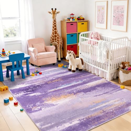 9x12 Area Rugs for Living Room, Modern Abstract Rugs, Purple