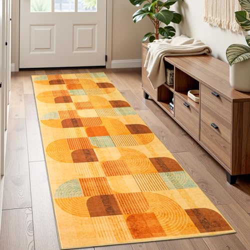 Washable Hallway Runner Rug, Non Slip Kitchen Rugs, Orange 2x6 ft