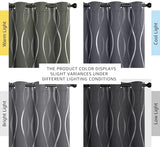 NICETOWN Grey Blackout Striped Pattern Curtains for Living Room 84 inch Long 2 Panels Set, Noise Reducing Thermal Insulated Wave Line Foil Print Bedroom Drapes for Patio Sliding Glass Door (52 x 84)