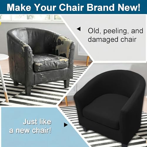 WOMACO 2 Pieces Club Chair Slipcover Printed Stretch Armchair Tub Round Barrel Swivel Chair Covers withc Cushion Cover Elastic Bottom Sofa Furniture Protector for Tullsta (1, Black)