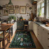 Floral Boho 3x5 Black Bathroom Entryway Kitchen Rug Non Slip Washable, Botanical Flower Area Rugs for Bedroom, Soft Modern Indoor Throw Carpet for Laundry Living Room Entrance (Black,3 x 5)