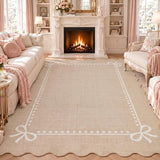 Garvee Scalloped Bow Rug for Living Room Washable Solid Camel 5x7 Area Rugs