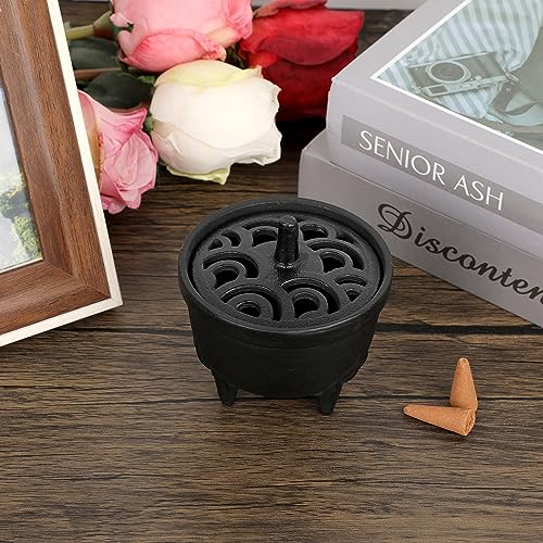 JUXYES Vintage Tripod Incense Burner Holder with Lid, Cast Iron Incense Holder Metal Cauldron Censer Antique Cone Coil Incense Burner Holder for Incense Resins, Cones, Charcoal or Wax Melts