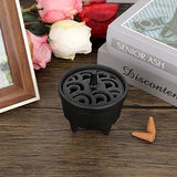 JUXYES Vintage Tripod Incense Burner Holder with Lid, Cast Iron Incense Holder Metal Cauldron Censer Antique Cone Coil Incense Burner Holder for Incense Resins, Cones, Charcoal or Wax Melts