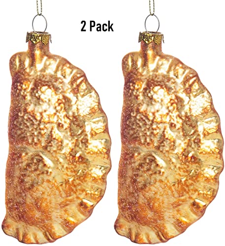 2 Pack Hand Blown Glass Pierogi Ornament, Premium Polish Food Christmas Ornaments for Christmas Tree, Hand Painted Glass Polish Pierogi Dumpling Ornament