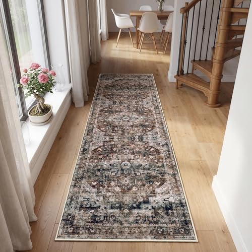 GarveeHome Washable Rug Runner 2x10 Vintage Runners for Hallways Brown