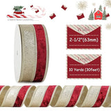Burgundy Velvet Wired Ribbon, 2.5 Inch x 10 Yards | Champagne Glitter, Two Tone, For Tree, Wreaths, Bows, Gift Wrapping, Wedding Decor