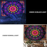 PSYHILAR Blacklight Trippy Mandala Tapestry, Boho Black Light Posters for Adults UV Reactive Room Decor for Bedroom Wall (60 x 50 Inches)