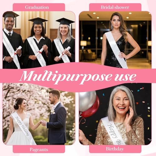 50 Pack Individually Wrapped White Satin Sashes Bulk, 31.5” x 3.7” Plain Blank Sashes for DIY Pageants, Senior 2026, Birthday, Wedding, Sublimation Blanks & Party Decorations