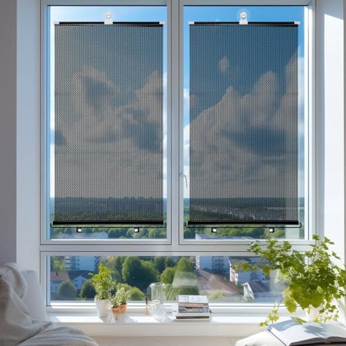 TOYANDONA Blackout Blind Curtains with Suction Cups - No Drill, Cordless, Portable Uv - Protecting PVC Shades for Home & Office (49.12X15.72X0.39in)