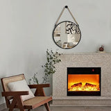 POZINO Round Hanging Mirror with Rope, 15" Circle Wall Mirror with Black Metal Frame, Farmhouse Decorative Mirror for Entryway, Living Room, Fireplace, Bedroom, Bathroom