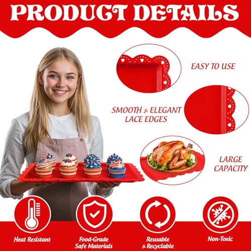 AnyDesign 12Pcs Patriotic Plastic Serving Tray Red Blue White Rectangle Serving Dish 4th of July Dessert Display Tray Platter with Wavy Edge for Independence Day 250th Anniversary Table Decor