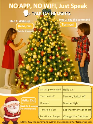 2025 New Christmas Tree Lights with Voice Control Outdoor/Indoor, 480LED 8FT 16 Lines Cascading Twinkle Lights Green Wire,12 Modes & Timer, Waterproof Waterfall Lights for Xmas Decor (Warm White)