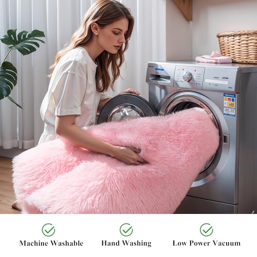 KCHOWUA Pink Fluffy Fuzzy Small Area Rugs for Bedroom Girls,3'x5' Machine Washable Plush Pastel Throw Cute Rug for Living Room,Modern Soft Shag Shaggy Furry Floor Nursery Kids Dorm Room Carpets