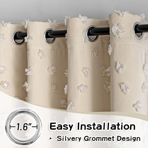 MYSKY HOME Beige Boho Curtains for Living Room 84 Inches Long Blackout Bohemian Curtains 2 Panels Beige Pom Pom Sheer Thermal Insulated Rustic Grommet Privacy Room Darkening Window Drapes 52" x 84"