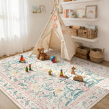 Washable Area Rug 6x9, Pink Boho Floral Rugs for Bedroom Girls, Soft Low-Pile Indoor Nursery Carpet for Living Room Dining Room Playroom Dorm Kids Room Decor