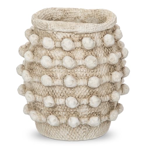 Rustic Farmhouse Vase, Boho Beige Vase for Pampas Grass Small Textured Knotted Vases for Flowers Decorative Cement Floral Vases for Home Decor, Living Room, Dining Table