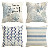 AVOIN colorlife Take Me to The Beach Summer Throw Pillow Covers, 18 x 18 Inch Blue Ocean Starfish Summer Cushion Case for Sofa Couch Set of 4