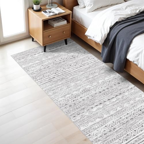 3x7 Runner Rug Washable Moroccan: Non Slip Hallway Floor Mat Grey