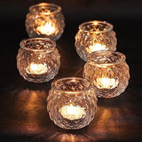 Clear Votive Candle Holders Set of 24- Round Glass Candle Holders Bulk for Tea Light Candle, Diamond Texture Candle Votives for Wedding Centerpiece, Living Room & Home Table Decor