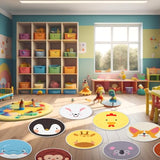 24 Pcs Carpet Circle Seats, 15 Inch Round Classroom Rug, Non Slip Corner Floor Cushion Mat, Circle Rug for Living Room, Learning, Playing Areas, Story Time, Group Activity (Animal)