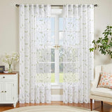 Lazzzy Sheer Curtains Embroidered Floral Leaf Voile Drapes for Bedroom Living Room Back Tabs Window Treatments 2 Panels 84 Inches Green on White