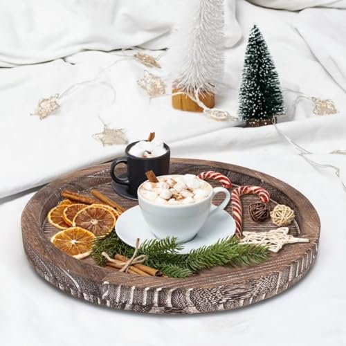 Round Decorative Wooden Serving Trays for Ottoman Coffee Table Tray Decor