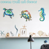 BVLFOOK Metal Sea Turtle Seahorse Crab Beach Themed Bathroom Wall Art Decor, Ocean Valentine Wall Decorations for Home Bathroom,10 Inch, Set of 3