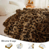 XeGe Luxury Faux Fur Leopard Print Blanket, Soft Cheetah Patterned Fluffy Bed Blanket, Shaggy Plush Decorative Couch Throw, Cute Furry Animal Print Fuzzy Throw for Sofa Bed Couch, Brown, 60x80