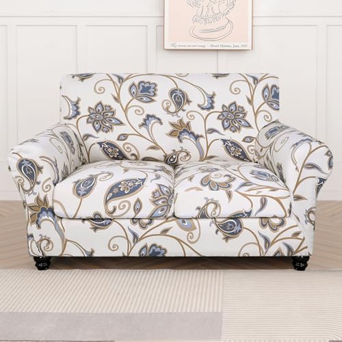 SearchI Stretch Sofa Cover Printed Couch Cover, Floral Pattern 3 Pieces Loveseat Slipcover with 2 Separate Cushion Cover, Washable Furniture Protector for Living Room(Loveseat, Love Flower)